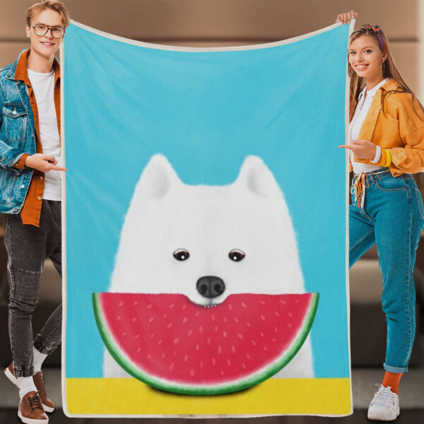 Dog Blankets – Sweet Samoyed – Dog Blanket For Couch – Dog Fleece Blanket – Blanket With Dogs Face – Furlidays