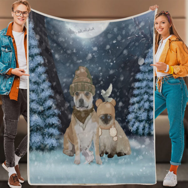 Dog Fleece Blanket – Friends, Cute Dog With Sweet Cat – Dog Throw Blanket – Dog Blankets – Dog Painting Blanket – Furlidays