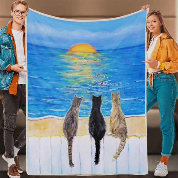 Cat Blanket For Couch – Cat Beach Sunset – Cat In Blanket – Blanket With Cats On It – Furlidays