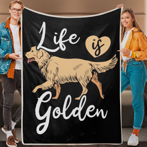 Dog Face Blanket – Life Is Golden Retriever – Dog Lover Puppy – Dog In Blanket – Dog Painting Blanket – Furlidays