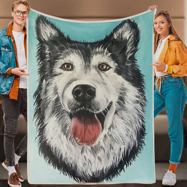 Dog Throw Blanket – Dog Painting Blanket – Husky Face – Dog Face Blanket – Furlidays