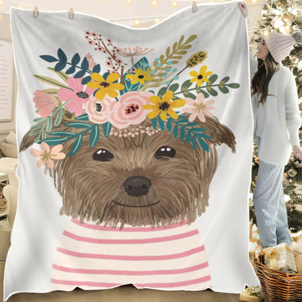 Blanket With Dogs Face – Yorkshire Flowers – Dog Fleece Blanket – Dog Blankets For Sofa – Dog Blankets – Furlidays