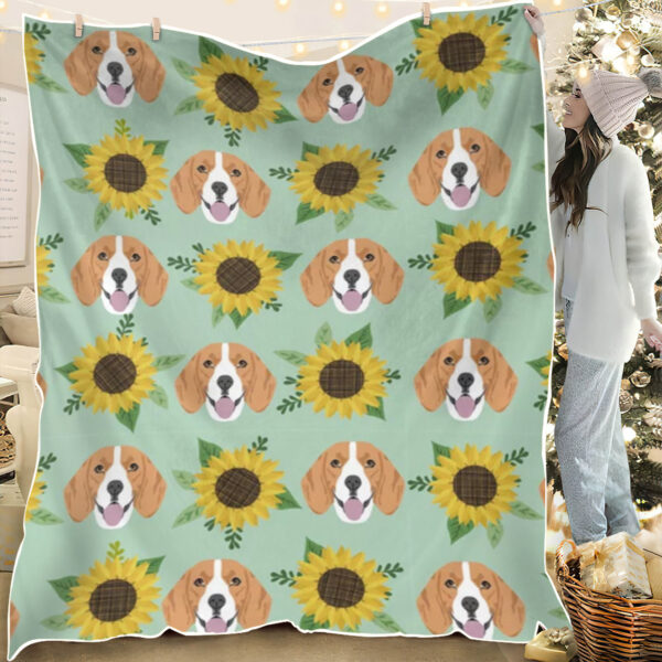 Dog Blankets – Beagles Pattern Floral Sunflowers – Dog Fleece Blanket – Dog In Blanket – Dog Throw Blanket – Furlidays