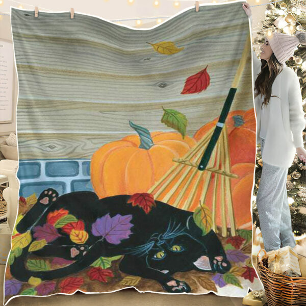 Cat Blankets – Playing In The Leaves – Cat Blankets For Sofa – Cat In Blanket – Blanket With Cats On It – Furlidays