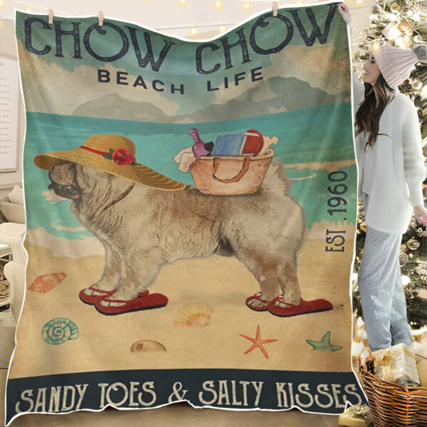 Dog Fleece Blanket – Beach Life Sandy Toes Chow Chow Dog – Dog Blanket For Couch – Dog Blankets – Furlidays