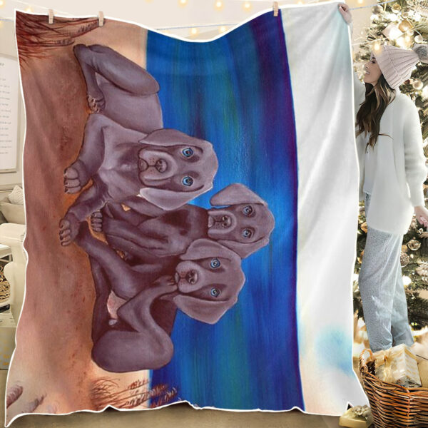 Dog Blankets For Sofa – Baby Weims On Beach – Weimaraner – Dog Blankets – Dog Throw Blanket – Furlidays
