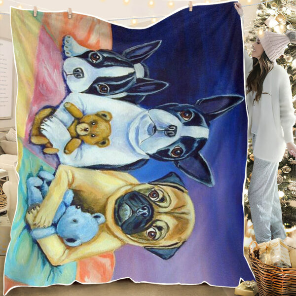 Blanket With Dogs On It – Boston Terrier And Pug Puppies – Dog Throw Blanket – Dog In Blanket – Dog Blankets For Sofa – Furlidays