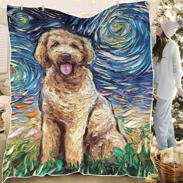Dog Throw Blanket – Goldendoodle Night – Dog Painting Blanket – Dog In Blanket – Dog Blanket For Couch – Furlidays