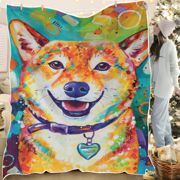 Blanket With Dogs Face – Happy Shiba Inu – Dog In Blanket – Dog Face Blanket – Dog Fleece Blanket – Furlidays