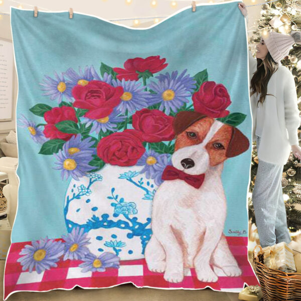 Dog Blankets For Sofa – Chinoiserie Vase And Jack Russell – Dog Blankets – Dog In Blanket – Furlidays