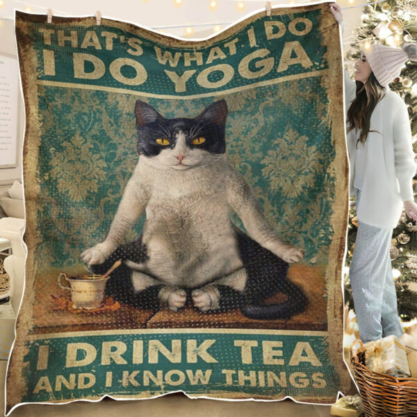 Cat In Blanket – Funny Cat Yoga Tea – Cat Fleece Blanket – Blanket With Cats On It – Furlidays
