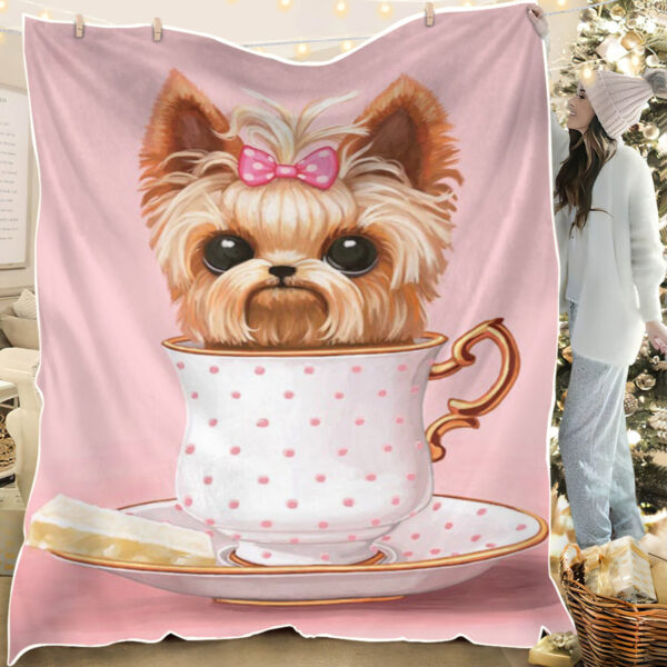 Blanket With Dogs On It – Yorkie In A Teacup – Dog Face Blanket – Dog Painting Blanket – Dog Blankets – Furlidays