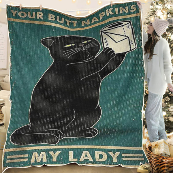 Cat Face Blanket – Black Cat With Toilet Paper – Your Butt Napkins – My Lady – Cats Blanket – Blanket With Cats On It – Cat In Blanket – Furlidays