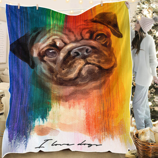 Blanket With Dogs Face – Rainbow Pug Dog – Dog In Blanket – Dog Face Blanket – Dog Blankets For Sofa – Furlidays