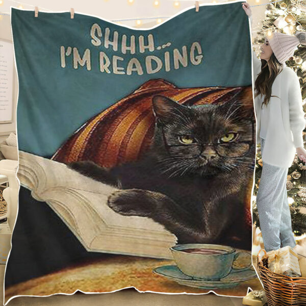 Cat Blanket – Cat Painting Blanket – Cat Throw Blanket – Cat In Blanket -Shhh I Am Reading – Furlidays