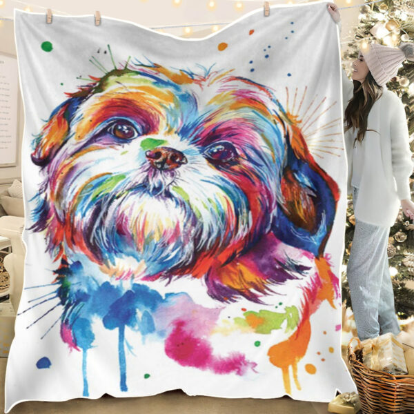 Dog Fleece Blanket – Shih Tzu – Blanket With Dogs Face – Dog In Blanket – Blanket With Dogs On It – Furlidays