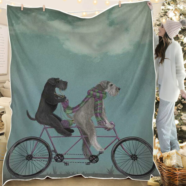 Dog Painting Blanket – Schnauzer On Bicycle – Dog Fleece Blanket – Dog Blankets For Sofa – Dog Blankets – Furlidays
