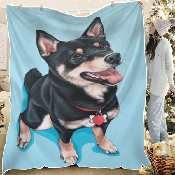 Dog Painting Blanket – Happy Shiba Inu – Dog Throw Blanket – Blanket With Dogs Face – Dog In Blanket – Furlidays