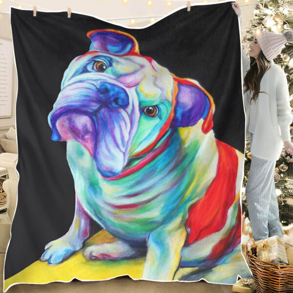 Dog Fleece Blanket – English Bulldog – Dog In Blanket – Dog Throw Blanket – Dog Painting Blanket – Furlidays