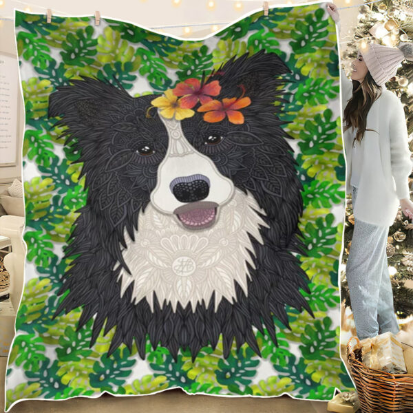 Dog Fleece Blanket – Tropical Border Collie – Blanket With Dogs Face – Dog Throw Blanket – Dog Blankets – Furlidays