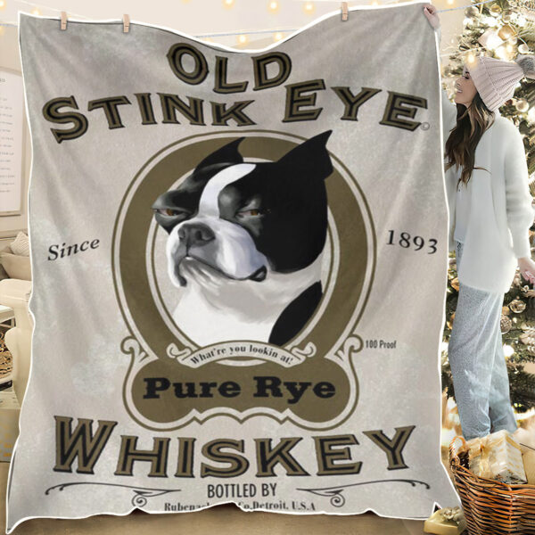 Dog Fleece Blanket – French Bulldog – Old Stink Eye Whiskey – Dog In Blanket – Dog Throw Blanket – Furlidays