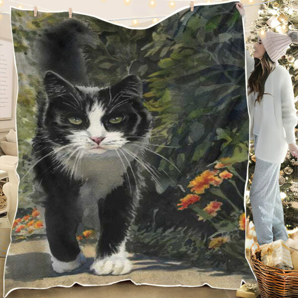 Blanket With Cats On It – Tuxedo Stroll – Cats Blanket – Cat In Blanket – Cat Fleece Blanket – Furlidays