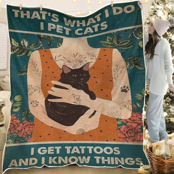 Cat Blanket – Cat Painting Blanket – Cat Throw Blanket – Cat In Blanket – Girl Tattoo – Cat Vintage Blanket – Furlidays