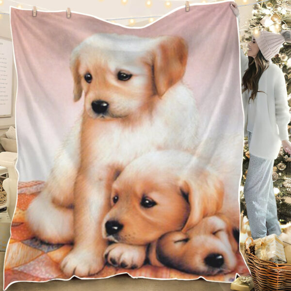 Dog Fleece Blanket – Cute Three Puppies Sleeping Dogs – Dog Blankets – Blanket With Dogs Face – Dog Painting Blanket – Furlidays