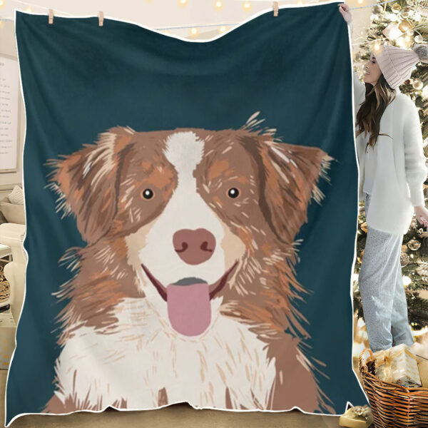 Dog In Blanket – Australian Shepherd – Dog Face Blanket – Dog Throw Blanket – Dog Painting Blanket – Furlidays