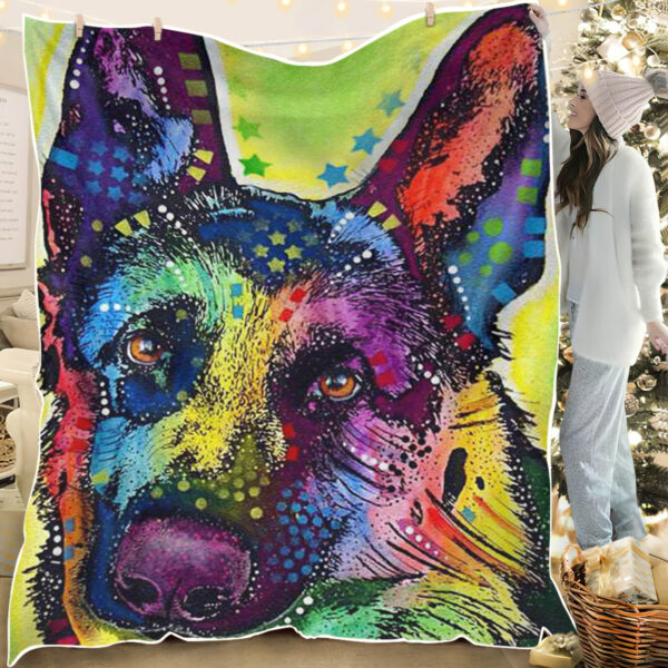 Blanket With Dogs On It – German Shepherd – Dog Painting Blanket – Dog Face Blanket – Dog Blankets For Sofa – Furlidays