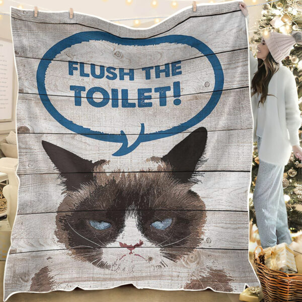 Cat Fleece Blanket – Flush The Toilet Cat – Cat Blanket For Couch – Blanket With Cats On It – Cat In Blanket – Furlidays