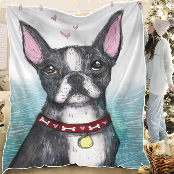 Dog Fleece Blanket – Boston Terrier – Blanket With Dogs Face – Dog In Blanket – Dog Throw Blanket – Furlidays