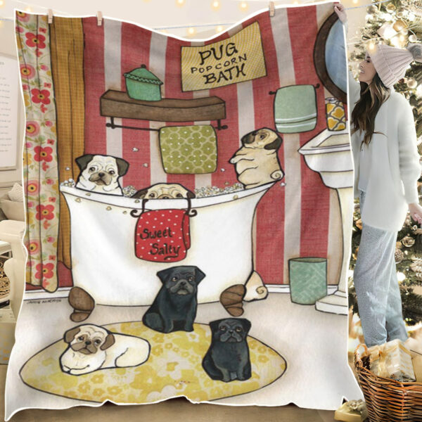 Dog Painting Blanket – Pug Popcorn Bath – Blanket With Dogs On It – Dog Face Blanket – Dog Fleece Blanket – Furlidays