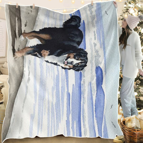 Dog In Blanket – Bernese Mountain Dog At The Beach – Dog Face Blanket – Dog Blankets For Sofa – Furlidays