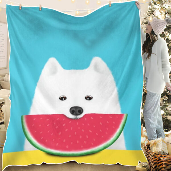 Dog Blankets – Sweet Samoyed – Dog Blanket For Couch – Dog Fleece Blanket – Blanket With Dogs Face – Furlidays