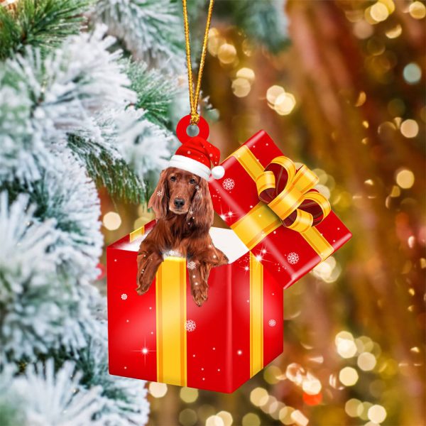 Irish Setter In Red Gift Box Christmas Ornament – Holiday Dog Ornaments