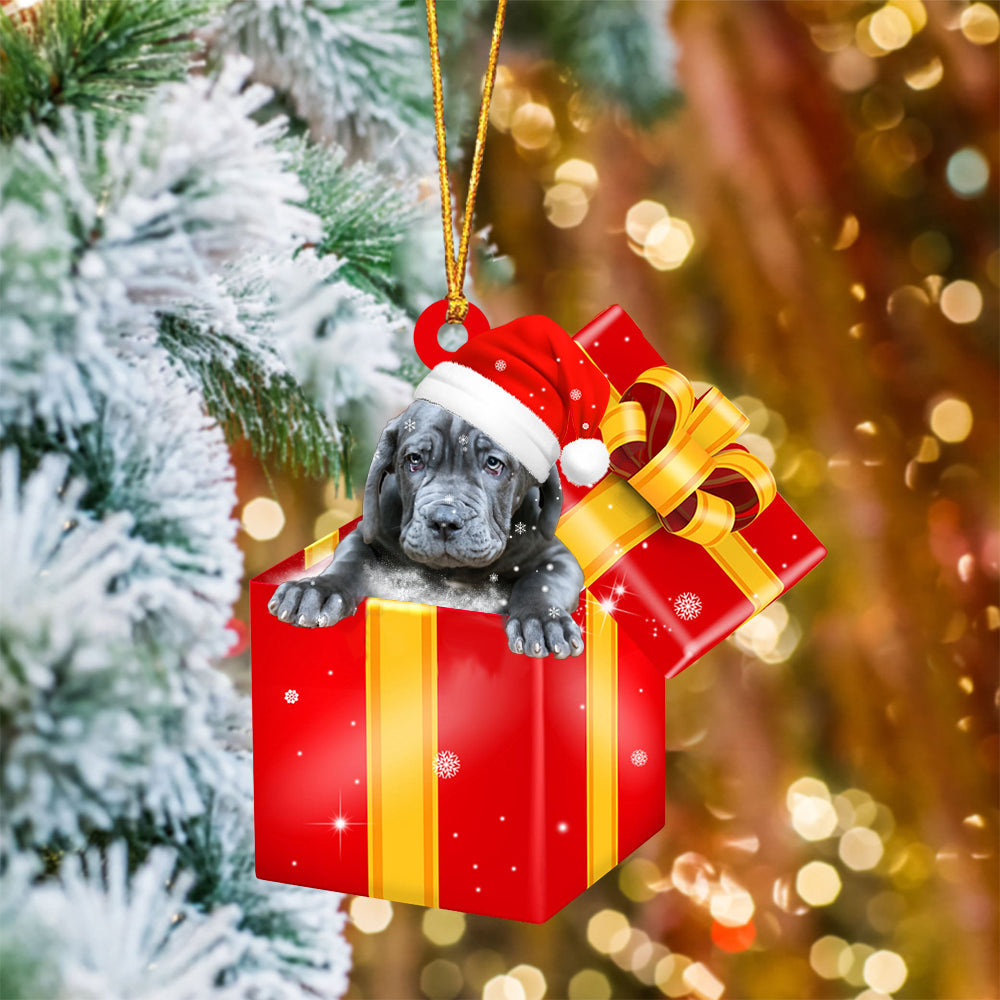 Neapolitan Mastiff In Red Gift Box Christmas Ornament - Holiday Dog Ornaments