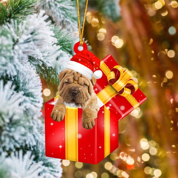 Shar Pei In Red Gift Box Christmas Ornament – Holiday Dog Ornaments