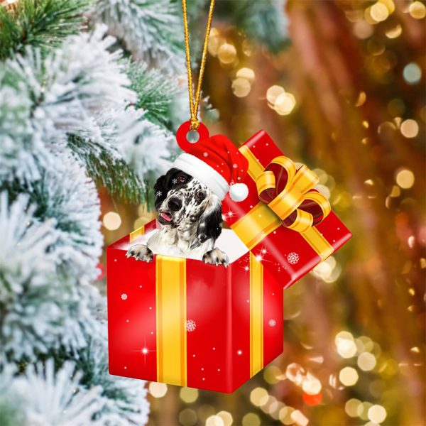 English Setter06 In Red Gift Box Christmas Ornament – Holiday Dog Ornaments