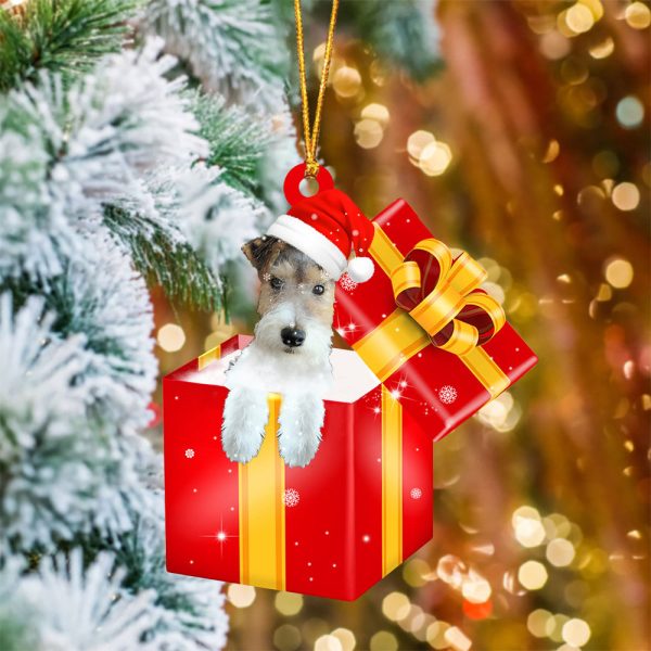 Wire Fox Terrier In Red Gift Box Christmas Ornament – Holiday Dog Ornaments