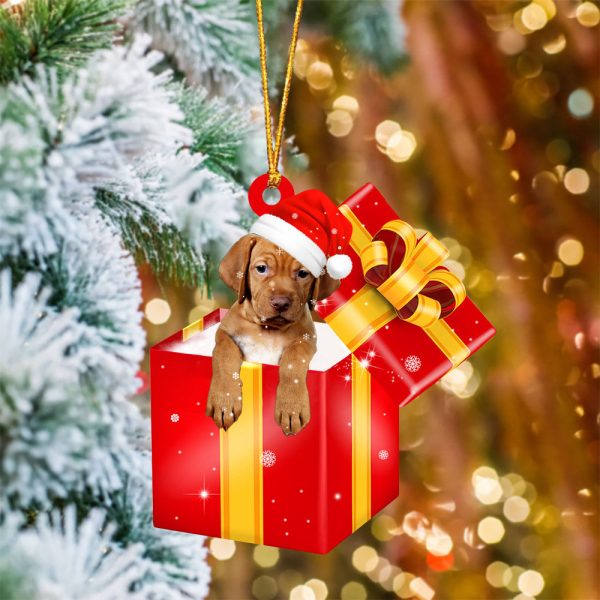 Vizsla In Red Gift Box Christmas Ornament – Holiday Dog Ornaments