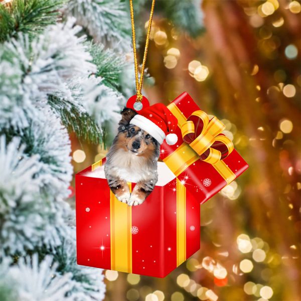 Shetland Sheepdog In Red Gift Box Christmas Ornament – Holiday Dog Ornaments