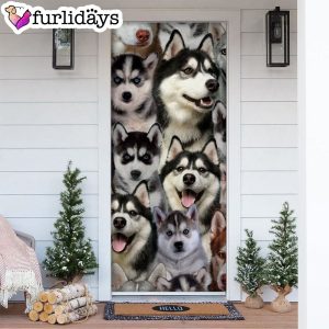 A Bunch Of Huskies Door Cover Great Gift Idea For Dog Lovers Dog Memorial Gift