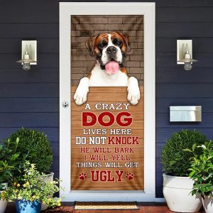 A Crazy Dog Lives Here Boxer Dog Door Cover Xmas Outdoor Decoration Gifts For Dog Lovers 2