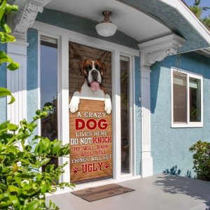 A Crazy Dog Lives Here Boxer Dog Door Cover Xmas Outdoor Decoration Gifts For Dog Lovers 4