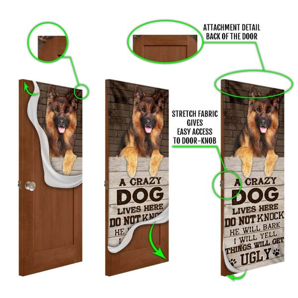 A Crazy Dog Lives Here German Shepherd Door Cover – Xmas Outdoor Decoration – Gifts For Dog Lovers