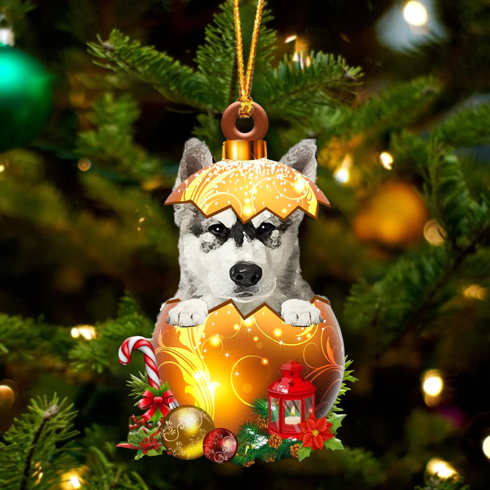 Alaskan Malamute In Golden Egg Christmas Ornament - Car Ornament - Unique Dog Gifts For Owners