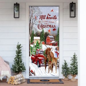 All Hearts Come Home For Christmas Door Cover Christmas Horse Decor Unique Gifts Doorcover 1