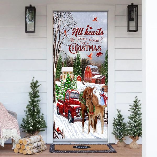 All Hearts Come Home For Christmas Door Cover – Christmas Horse Decor – Unique Gifts Doorcover