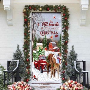 All Hearts Come Home For Christmas Door Cover Christmas Horse Decor Unique Gifts Doorcover 4